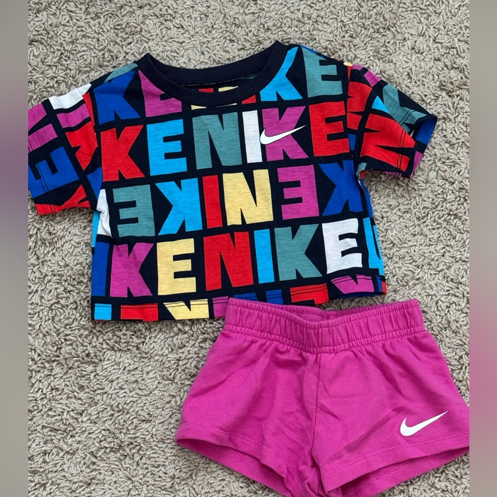 Nike Multicolor Logo Tee and Pink Shorts Set